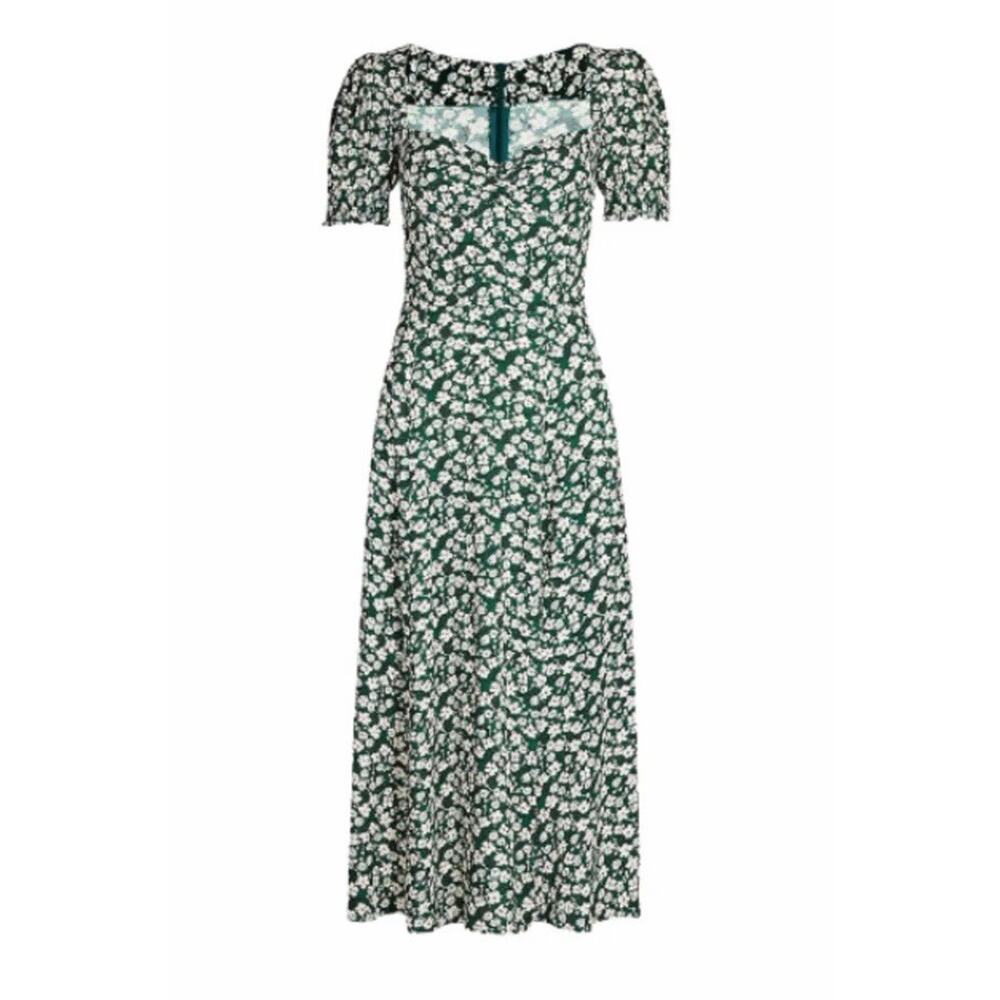 Reformation Lacey Green Floral Midi Dress Sz 12 Puff Sleeve Cottagecore Prairie - Picture 4 of 12